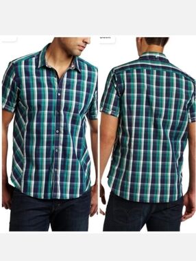 Ted Baker blue plaid cotton shirt XL